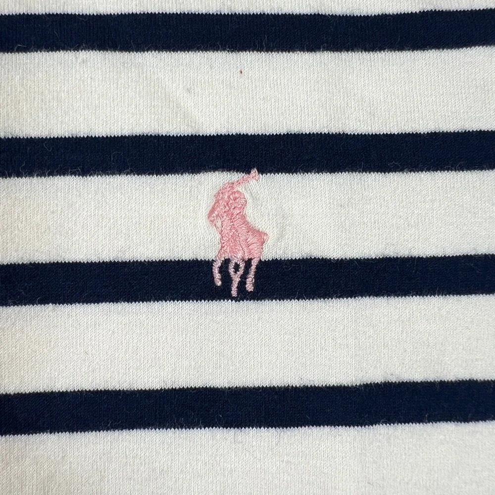 Ralph Lauren Striped T-Shirt Girls Size 5 Navy White Pink Pony Lettuce Trim NWT - Picture 3 of 9